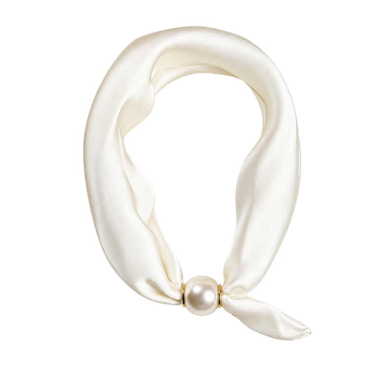 SCARF NECKLACE WITH PEARL CLASP- WHITE