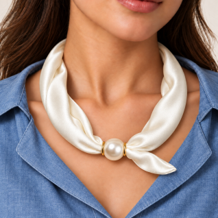 SCARF NECKLACE WITH PEARL CLASP- WHITE