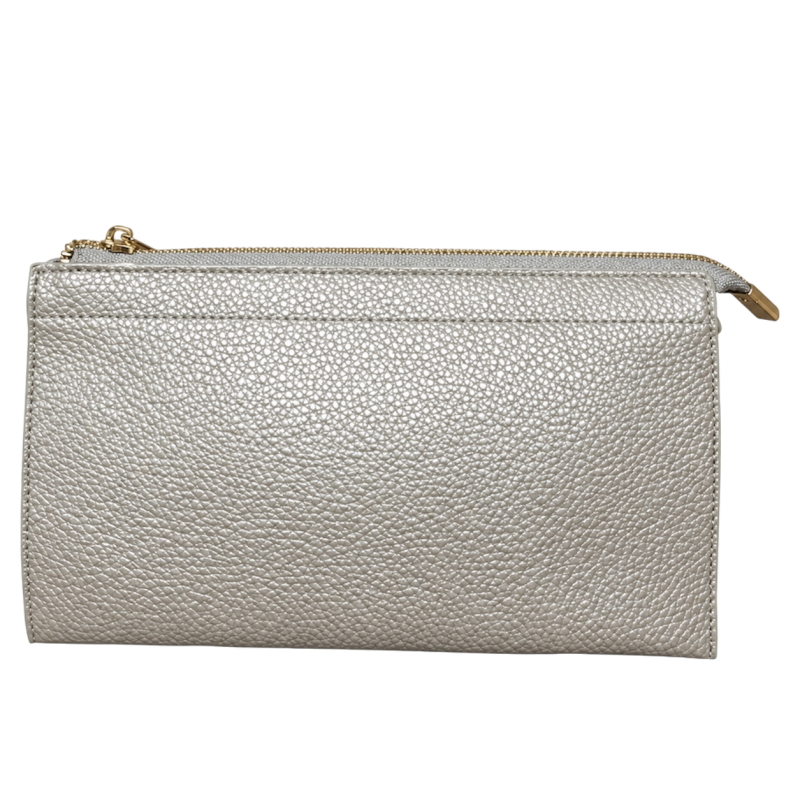 TEXTURED VEGAN LEATHER CLUTCH/CROSSBODY - SILVER
