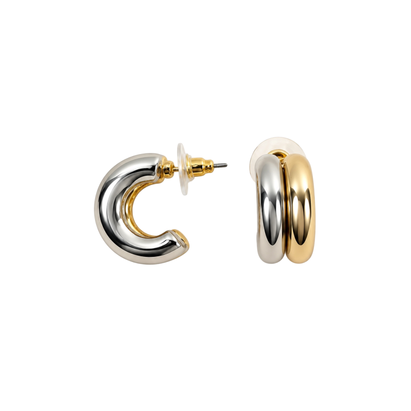 TWO-TONE HOOP EARRINGS - CHUNKY