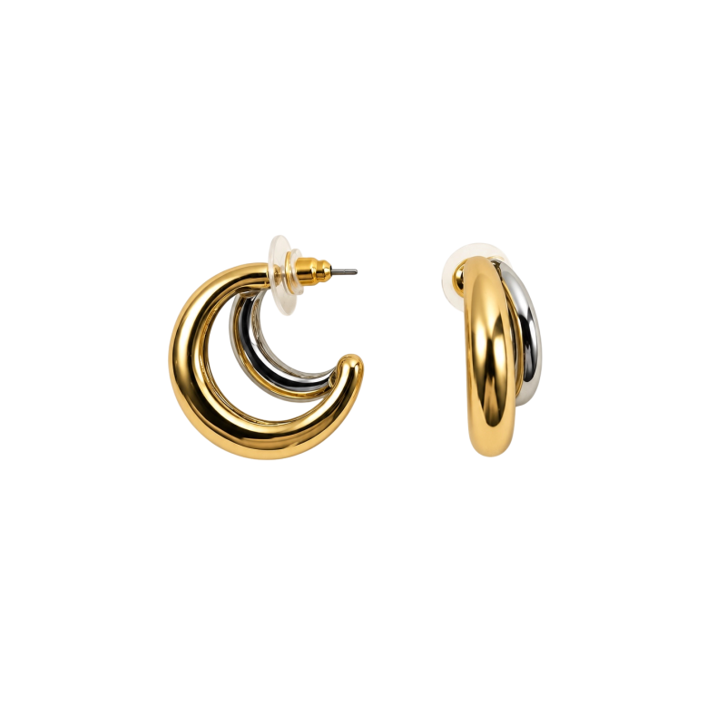 TWO-TONE HOOP EARRINGS - CRESCENT