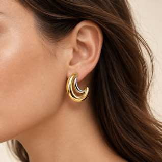 TWO-TONE HOOP EARRINGS - CRESCENT