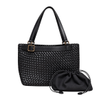 WOVEN BUCKLE TOTE SET - BLACK