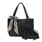 WOVEN BUCKLE TOTE SET - BLACK