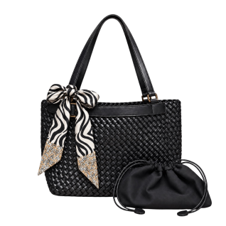WOVEN BUCKLE TOTE SET - BLACK