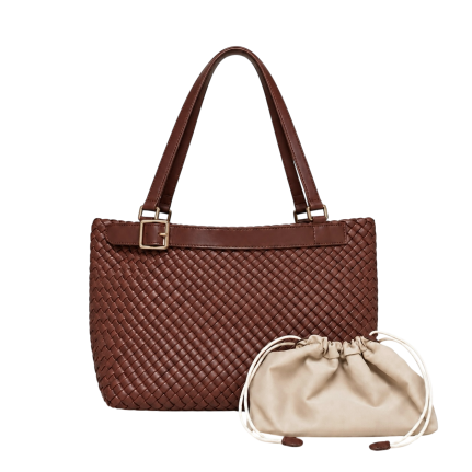 WOVEN BUCKLE TOTE SET - CHESTNUT