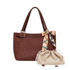 WOVEN BUCKLE TOTE SET - CHESTNUT