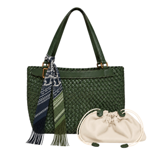 WOVEN BUCKLE TOTE SET - OLIVE