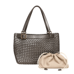 WOVEN BUCKLE TOTE SET - PEWTER