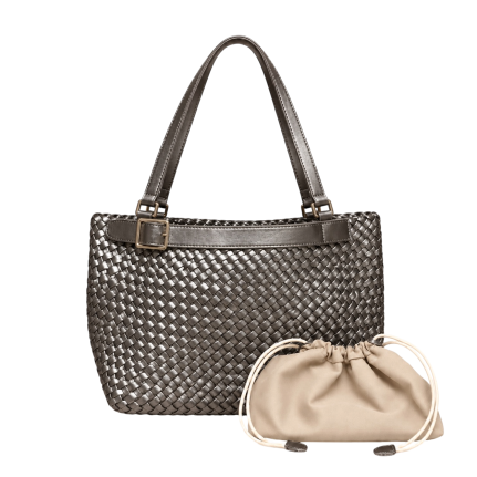 WOVEN BUCKLE TOTE SET - PEWTER