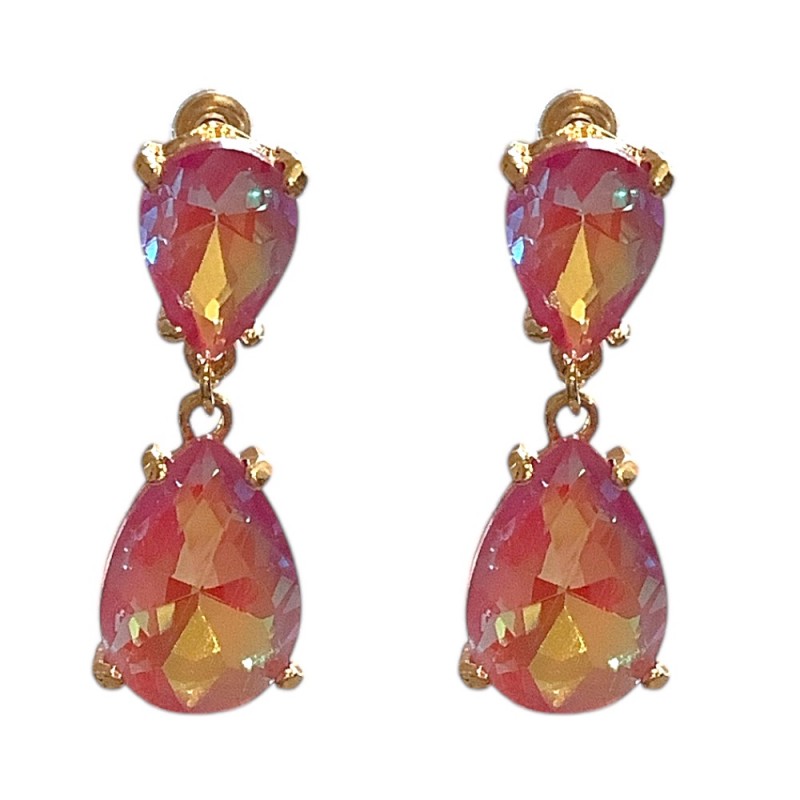 DROP RHINESTONE EARRINGS - PINK 