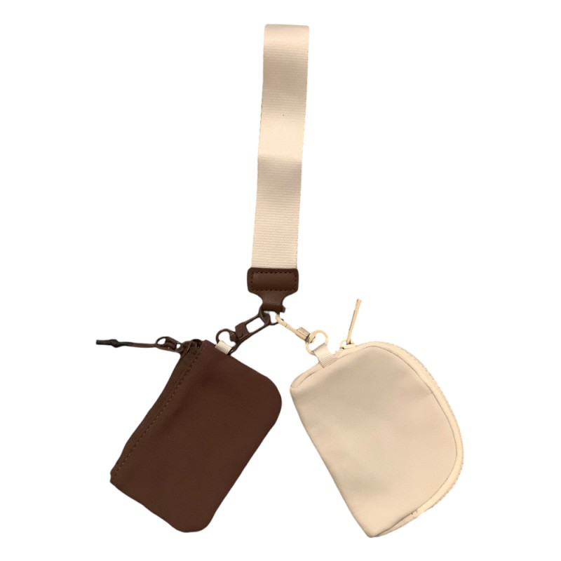 DUAL POUCH WRISTLET KEYCHAIN WALLET - BROWN & IVORY 