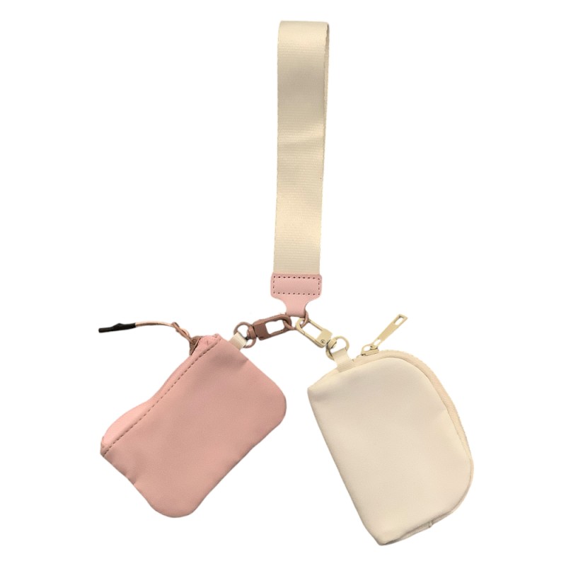 DUAL POUCH WRISTLET KEYCHAIN WALLET - LIGHT PINK & WHITE 