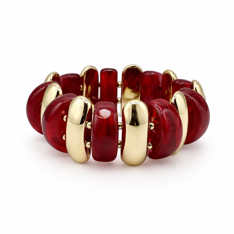 STRETCHABLE BRACELET - BURGUNDY & GOLD 
