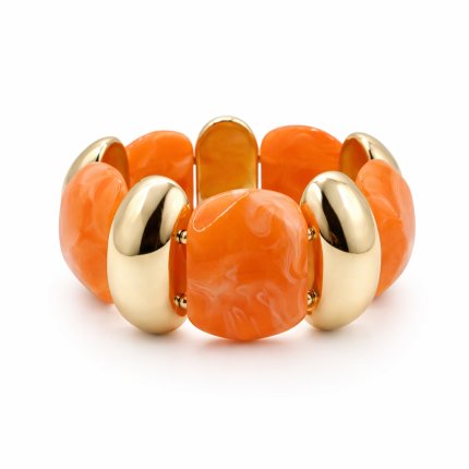 STRETCHABLE BRACELET - ORANGE & GOLD 