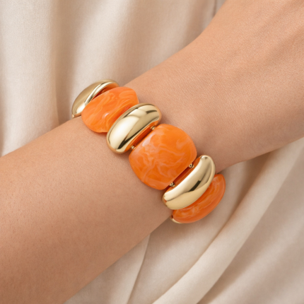 STRETCHABLE BRACELET - ORANGE & GOLD 