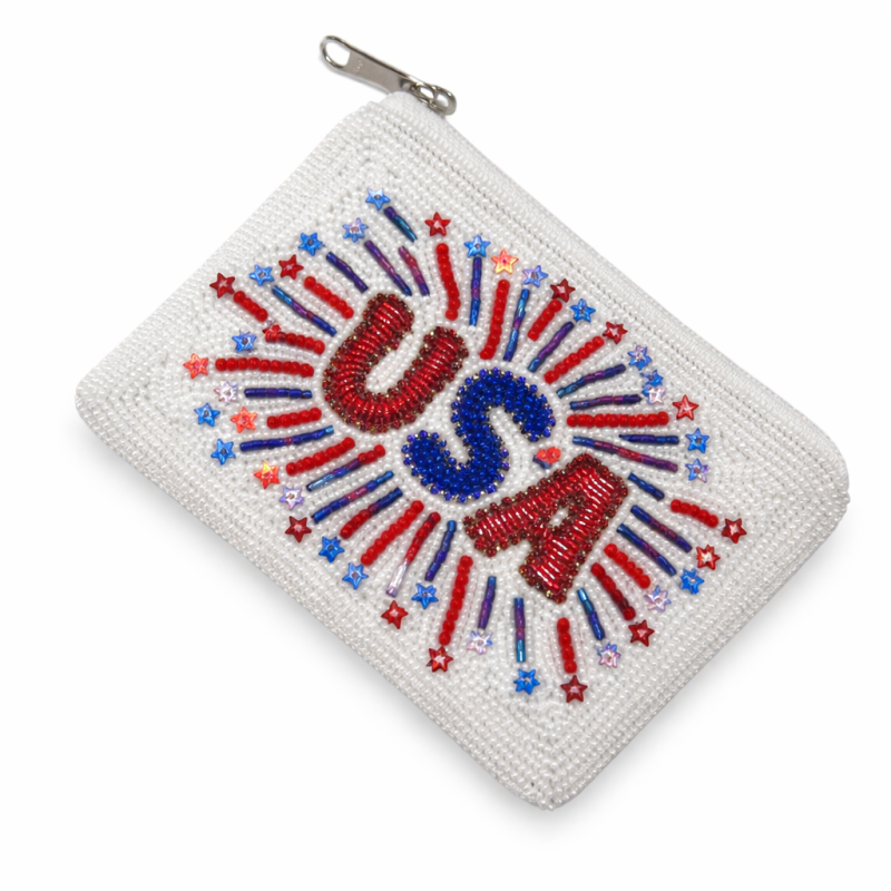 SEED BEADED COIN PURSE - USA 