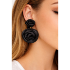 FLOWER DROP DOWN EARRINGS - BLACK 