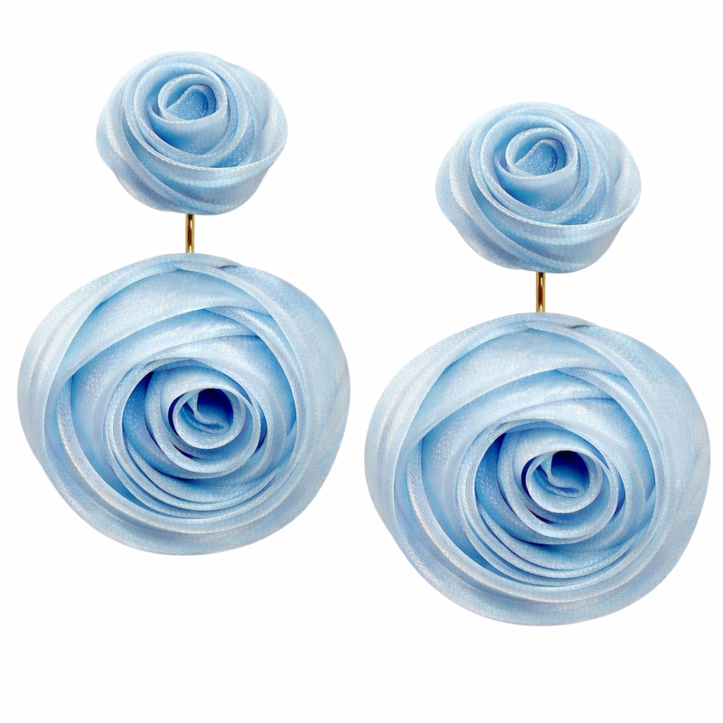 FLOWER DROP DOWN EARRINGS - LIGHT BLUE 