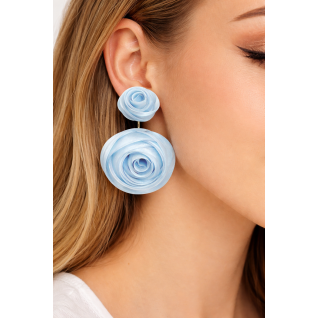 FLOWER DROP DOWN EARRINGS - LIGHT BLUE 