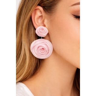 FLOWER DROP DOWN EARRINGS - LIGHT PINK 