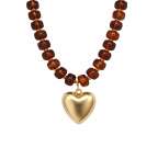 RESIN HEART NECKLACE - BROWN 