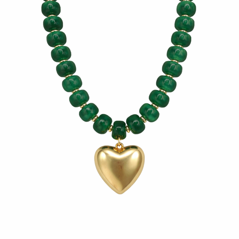 RESIN HEART NECKLACE - GREEN 