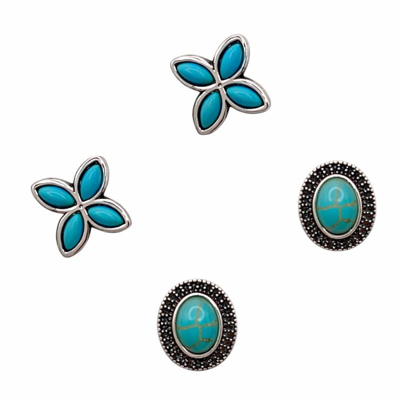 FLOWER STUD EARRINGS - TURQUOISE 
