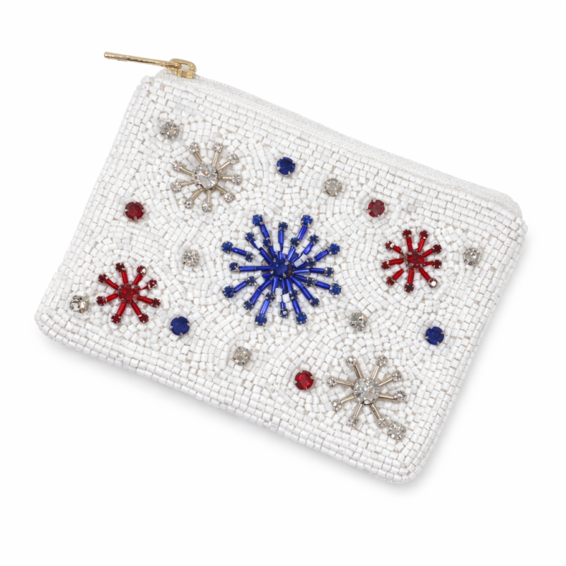 SEED BEAD COIN FIREWORKS BAG - WHITE 