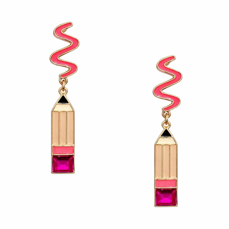 SCRIBBLE PENCIL EARRINGS - PINK 