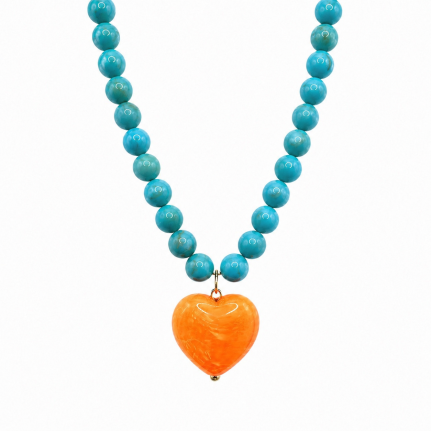 RESIN HEART NECKLACE - ORANGE 