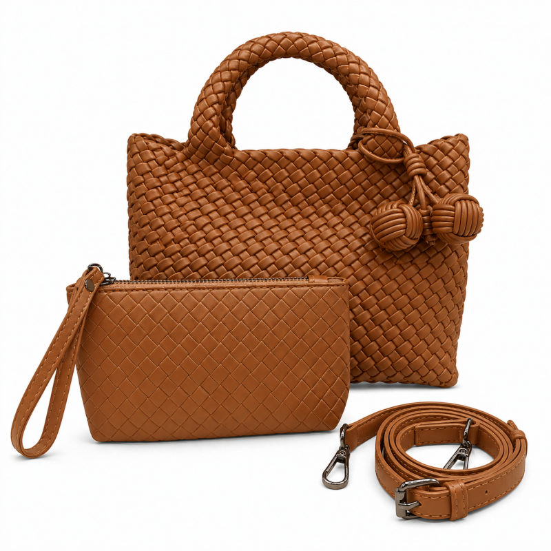 WOVEN TOTE BAG - CAMEL 