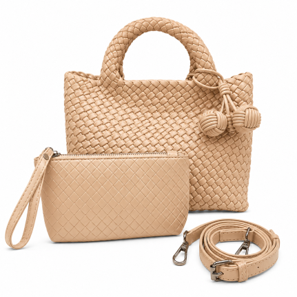 WOVEN TOTE BAG - LIGHT BEIGE 