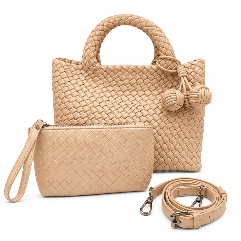 WOVEN TOTE BAG - LIGHT BEIGE 
