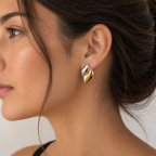 GOLD DIPPED TWO TONE EARRINGS - GOLD & SILVER 
