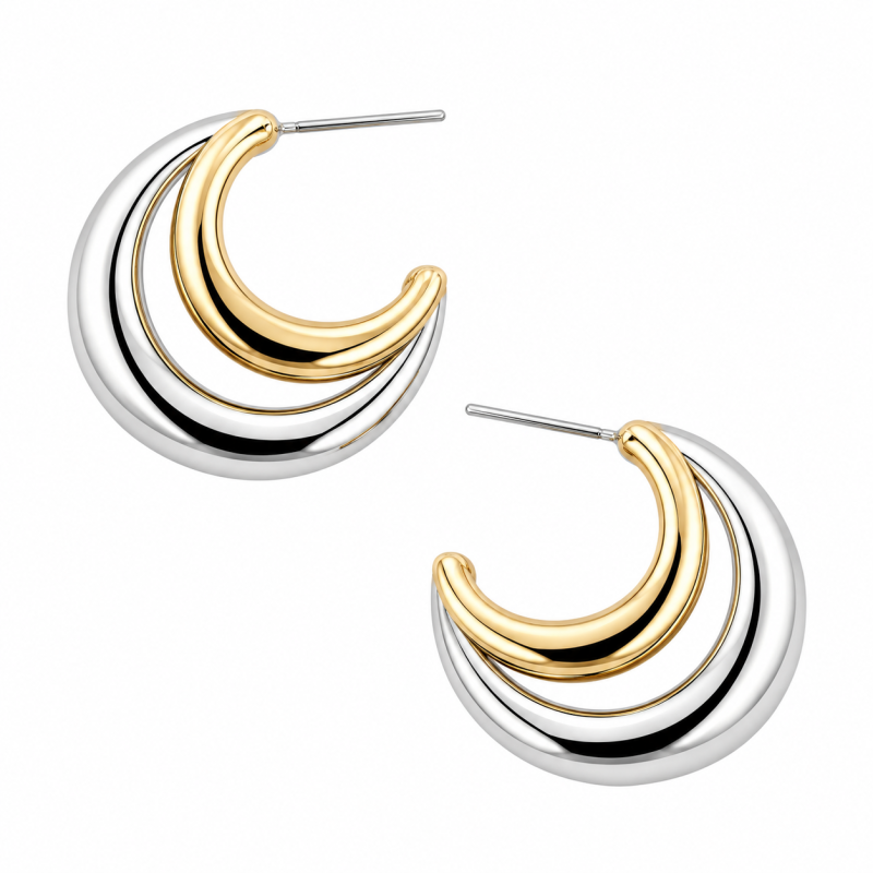 TWO TONE HOOP EARRINGS - GOLD & SILVER 