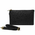 OSTRICH COMPARTMENT CROSSBODY OR WRISTLET - BLACK 
