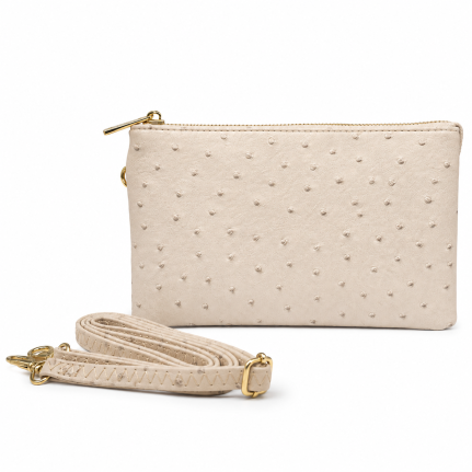 OSTRICH COMPARTMENT CROSSBODY OR WRISTLET - LIGHT BEIGE 