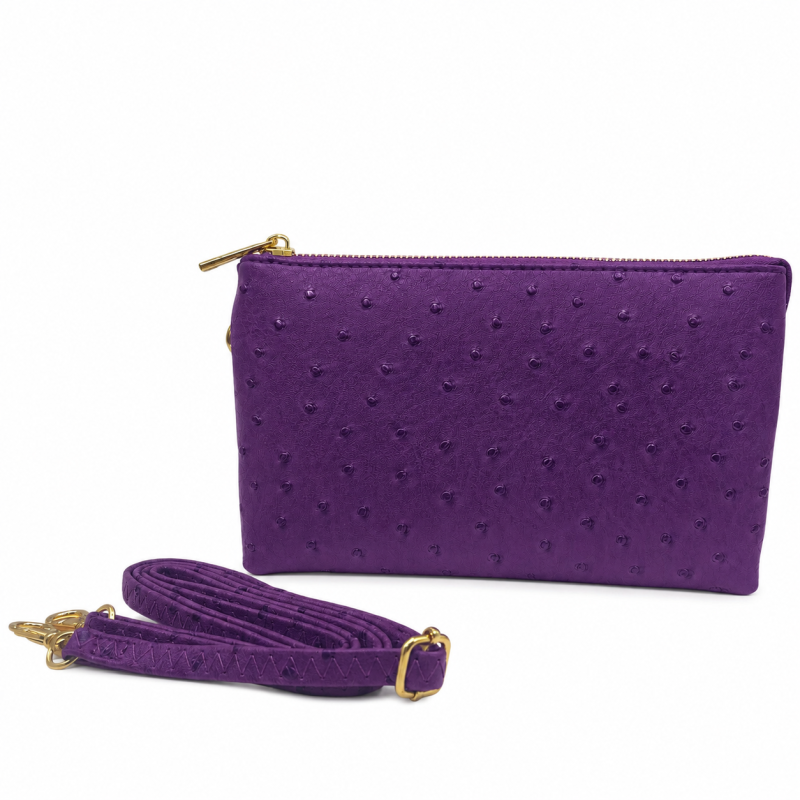 OSTRICH COMPARTMENT CROSSBODY OR WRISTLET - PURPLE