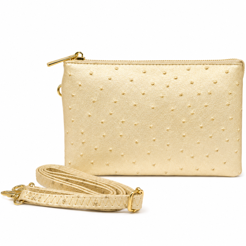 OSTRICH COMPARTMENT CROSSBODY OR WRISTLET - ROSE GOLD 
