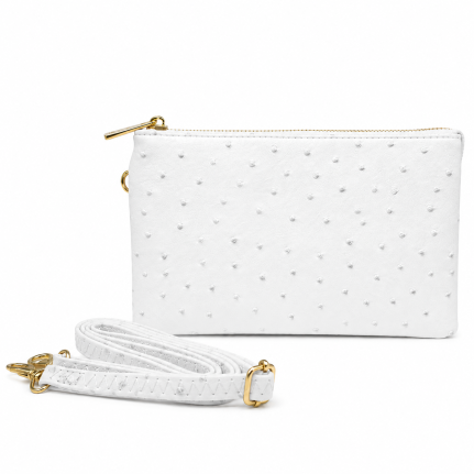 OSTRICH COMPARTMENT CROSSBODY OR WRISTLET - WHITE 