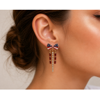 RHINESTONE BOW EARRINGS - FLAG 