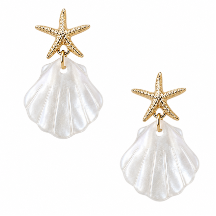 STARFISH SHELL EARRINGS - WHITE 