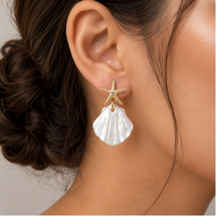 STARFISH SHELL EARRINGS - WHITE 