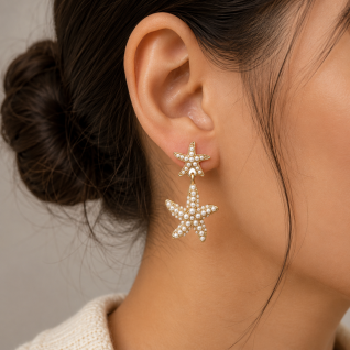 PEARL STARFISH EARRINGS - GOLD 