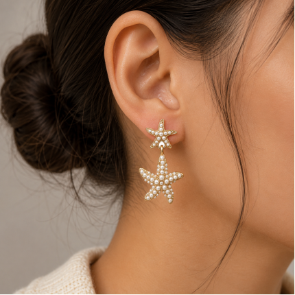 PEARL STARFISH EARRINGS - GOLD 