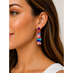BEADED DROP DOWN EARRNGS - STRIPES 