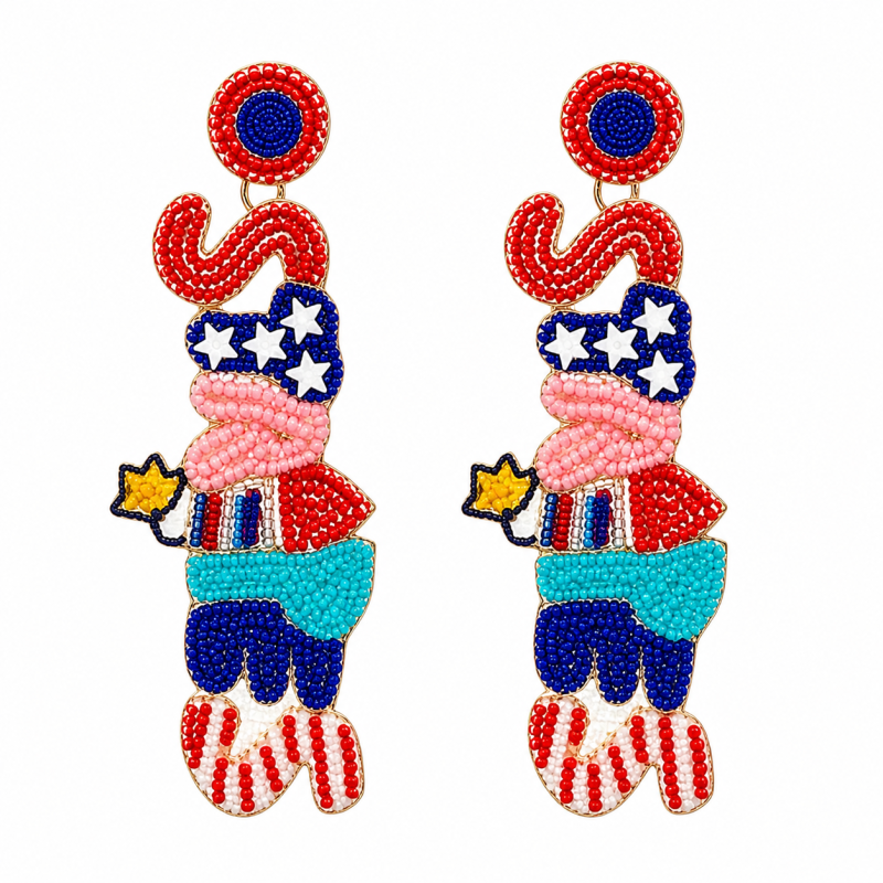 BEADED DROP DOWN EARRNGS - STRIPES 