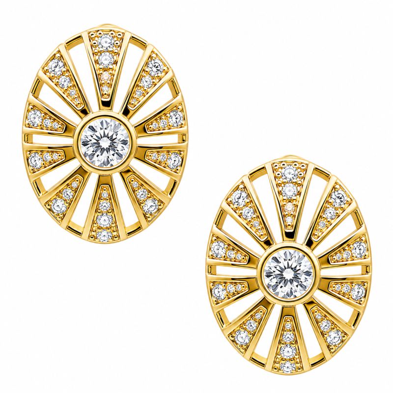 ROUND RHINESTONE EARRINGS - GOLD 