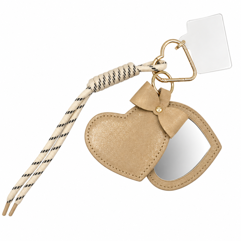 PORTABLE MIRROR HEART KEYCHAIN - GOLD 